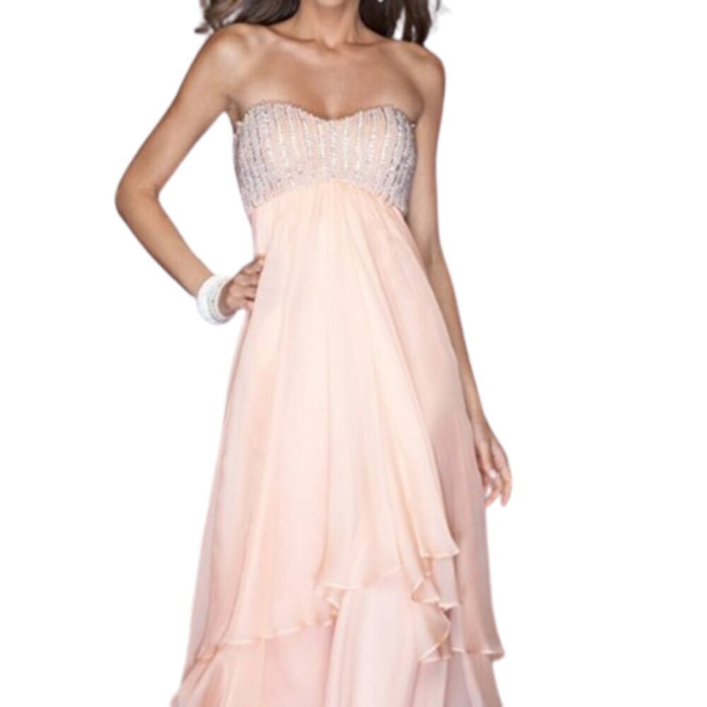 NWT La Femme 19831SC Prom Dress Nude Size 4
